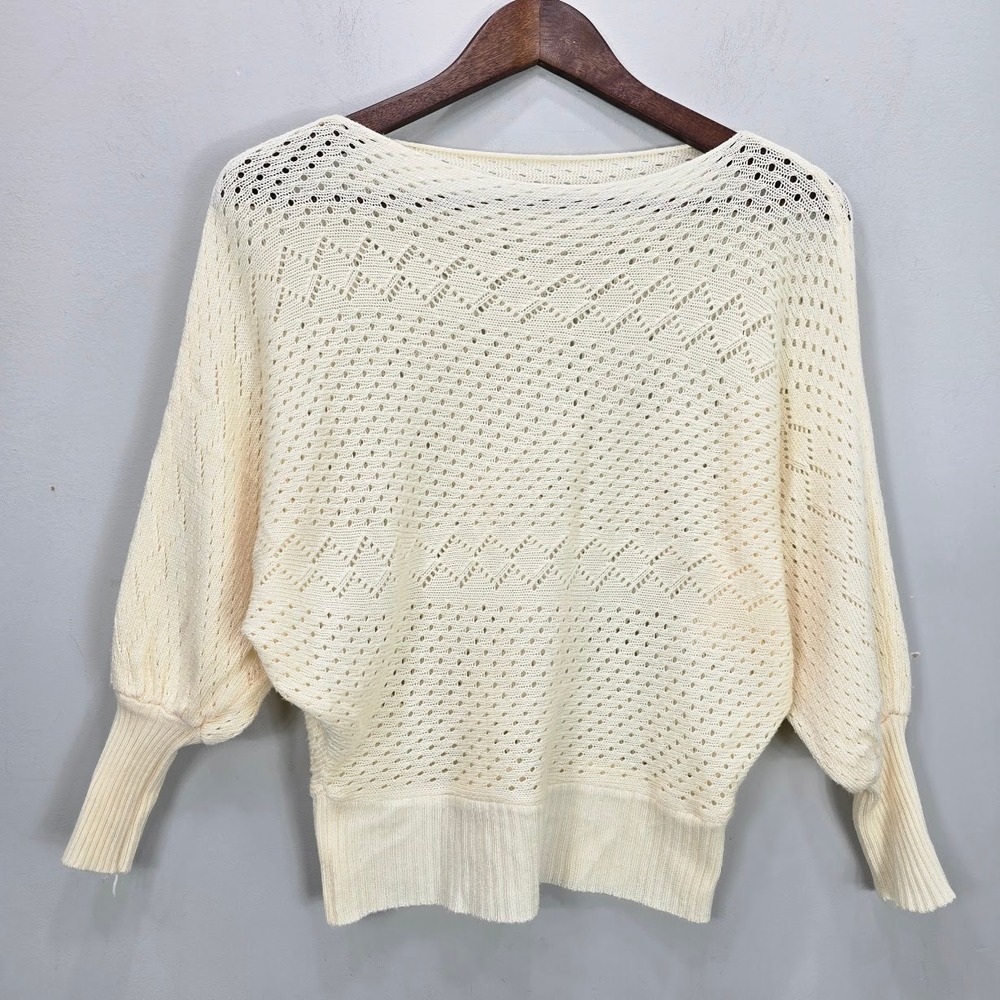 Unbranded Open Knit Weave Sweater Top M Ivory Dolman Lightweight Boho Beach